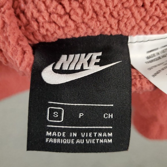 Nike Jacket Womens Small Pink Sherpa Fleece Reversible Big Swoosh Full Zip - Picture 10 of 11